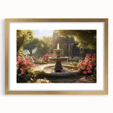 Extra large abstract art print featuring a textured fountain design in gold tones, framed with mat.