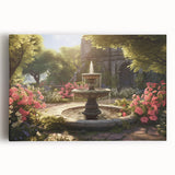Black and white large art print of an architectural fountain design on stretched canvas, suitable for kitchen wall art.