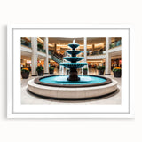 Abstract art print featuring swirling blue and white patterns, framed with a white mat.
