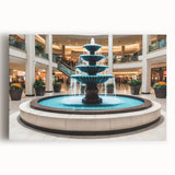 Black and white large art print of a fountain design on stretched canvas, suitable for kitchen wall art.