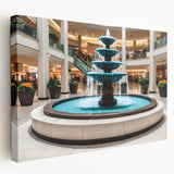 Side view of a large stretched canvas featuring a monochrome architectural fountain design, suitable for kitchen wall art.