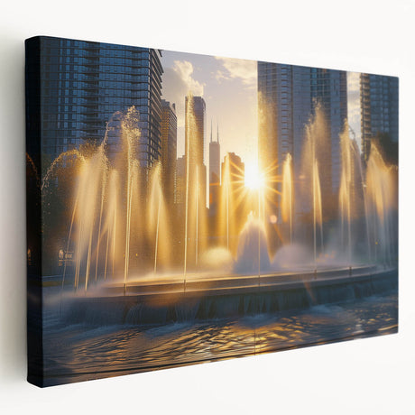 Large stretched canvas featuring a detailed architectural fountain design in muted gray tones, ideal for kitchen wall art.