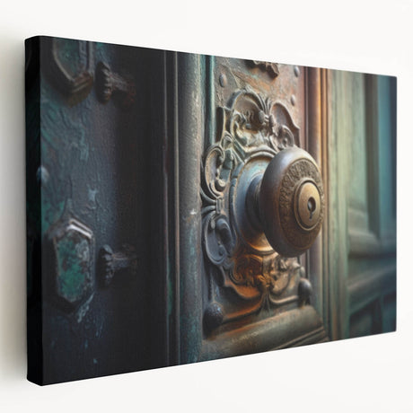 Large art print of a modern architectural design in muted gray tones on stretched canvas, suitable for kitchen wall art.
