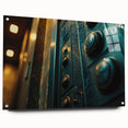 Large abstract wall art on acrylic, showcasing swirling blue and gray tones, ideal for modern bedroom or dining room decor.