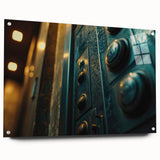 Large abstract wall art on acrylic, showcasing swirling blue and gray tones, ideal for modern bedroom or dining room decor.