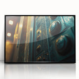 Large abstract wall art on acrylic, featuring black and white geometric shapes, framed, ideal for modern art wall decor.