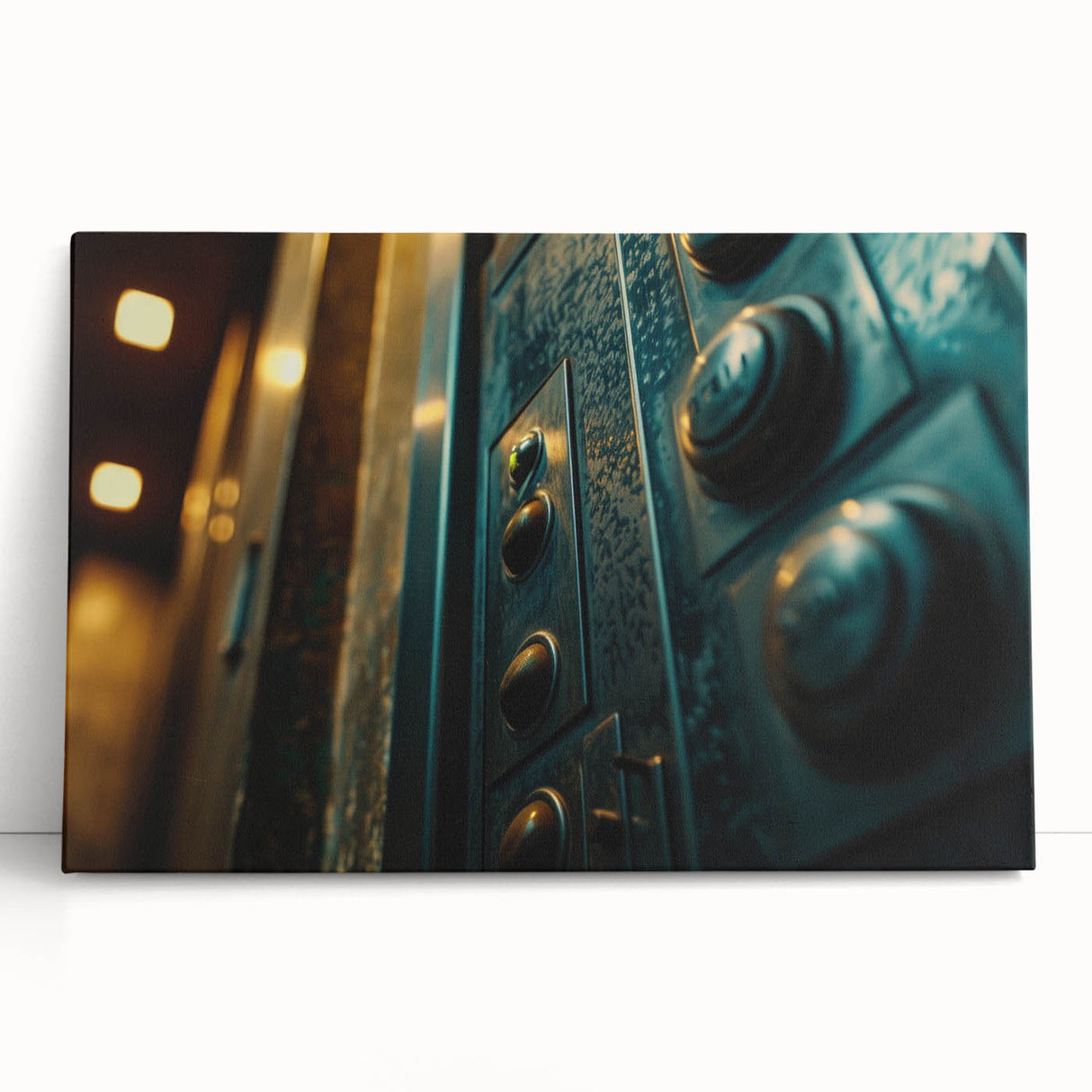Black and white photo of architectural hardware on stretched canvas, ideal for kitchen wall art or bedroom.