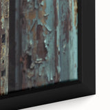 Close-up of black wall art featuring colorful, textured abstract designs on a framed canvas, ideal for living room decor.