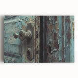 Large black and white photograph of architectural hardware on stretched canvas, suitable for kitchen wall art.