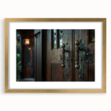 Textured abstract art print in gold and beige tones on a framed canvas, suitable for bedroom decor.