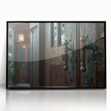 Large abstract wall art in black and white tones, framed acrylic, mid-century modernist style.