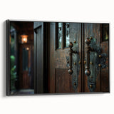 Black and white framed canvas featuring a vintage landscape painting, ideal for bedroom wall art.