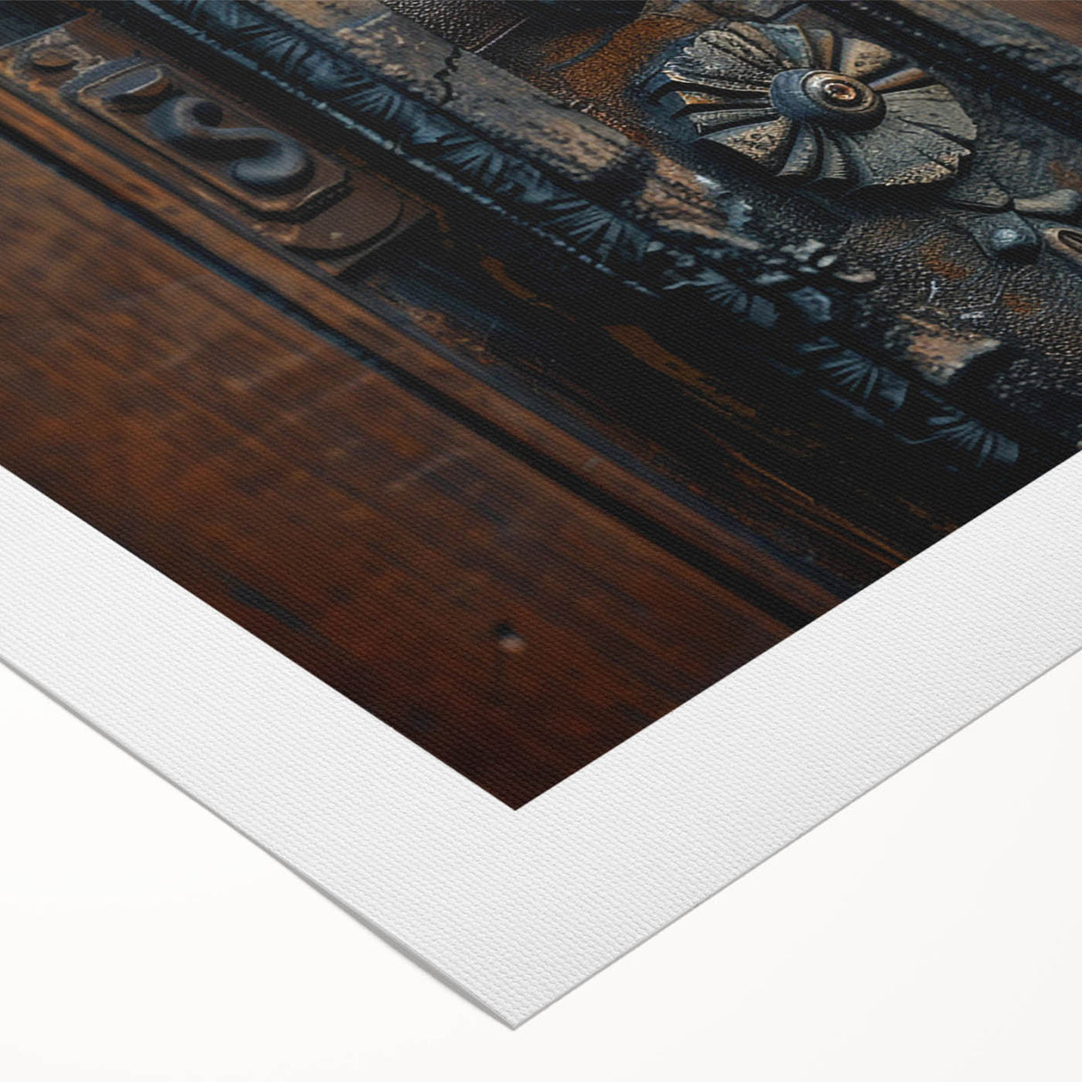 Art deco poster featuring geometric patterns in black and gold on rolled canvas, suitable for dining room wall art.