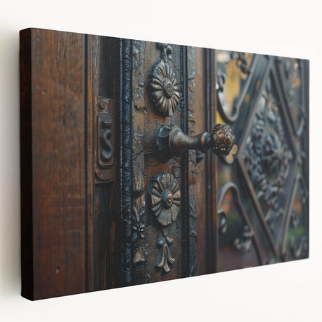 Large canvas print featuring a detailed architectural hardware design in monochrome, ideal for kitchen wall art.