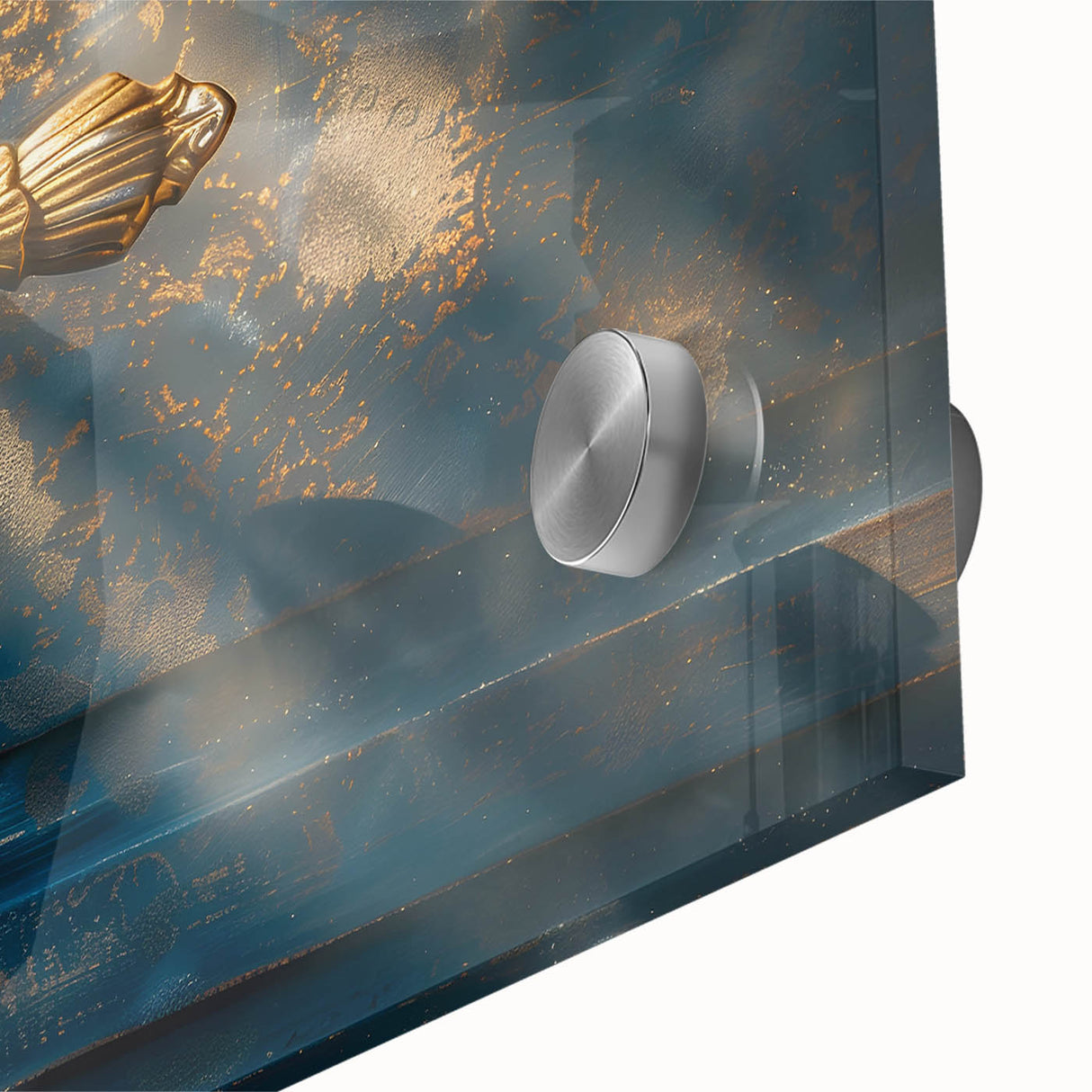 Large abstract wall art in mid-century modernist style on acrylic glass, featuring geometric shapes in muted earth tones.