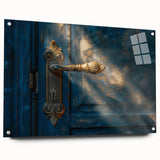 Large abstract wall art on acrylic glass, featuring dynamic swirls in deep blue and white.