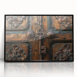 Large abstract wall art featuring geometric shapes in muted earth tones, framed in black acrylic.