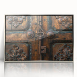 Art Deco poster of geometric architecture in silver frame, ideal for modern nursery wall art.