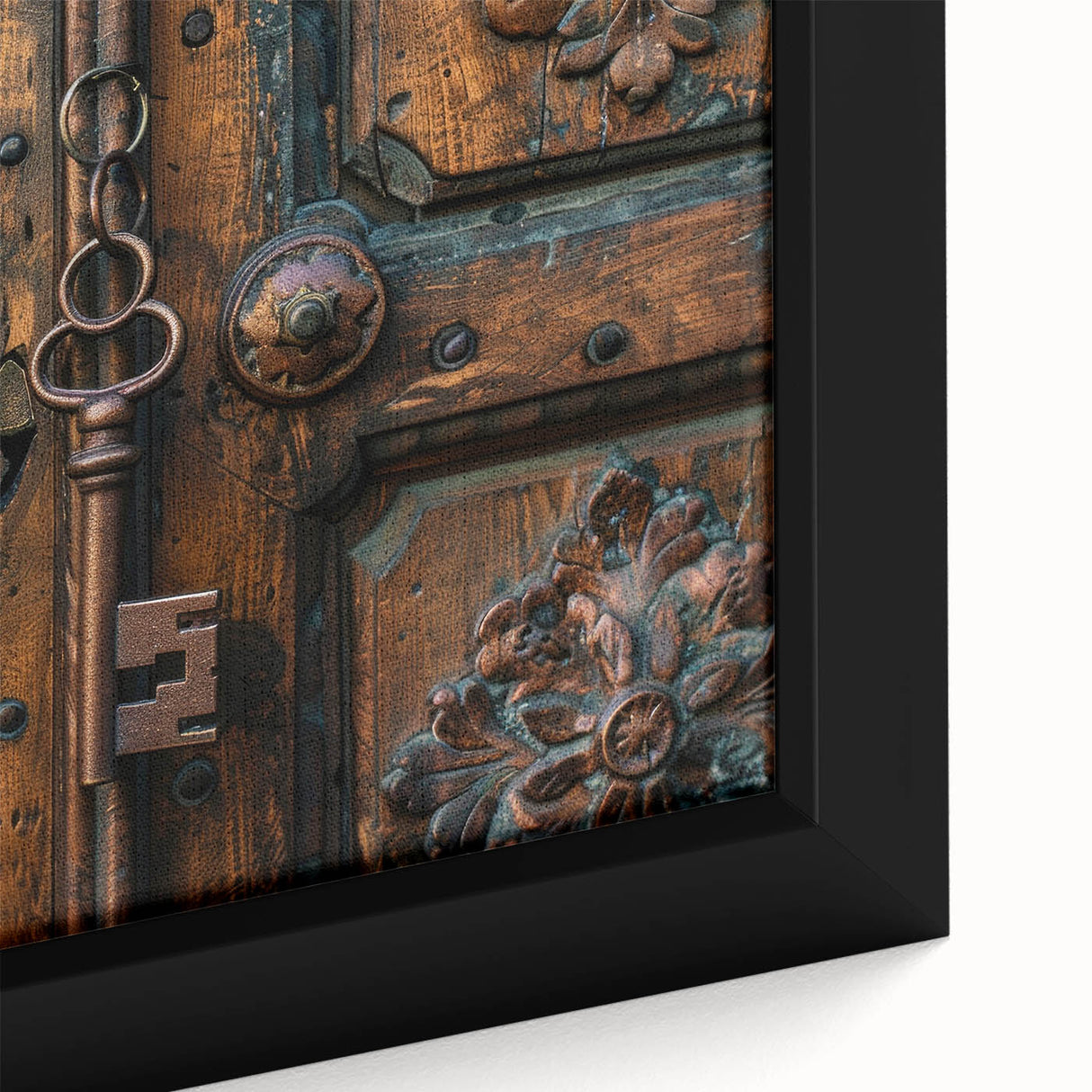 Close-up of extra large black wall art featuring a textured, colorful abstract design on a framed canvas.