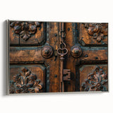 Vintage poster art depicting industrial gears in muted grays and silvers, framed canvas, ideal for living room.