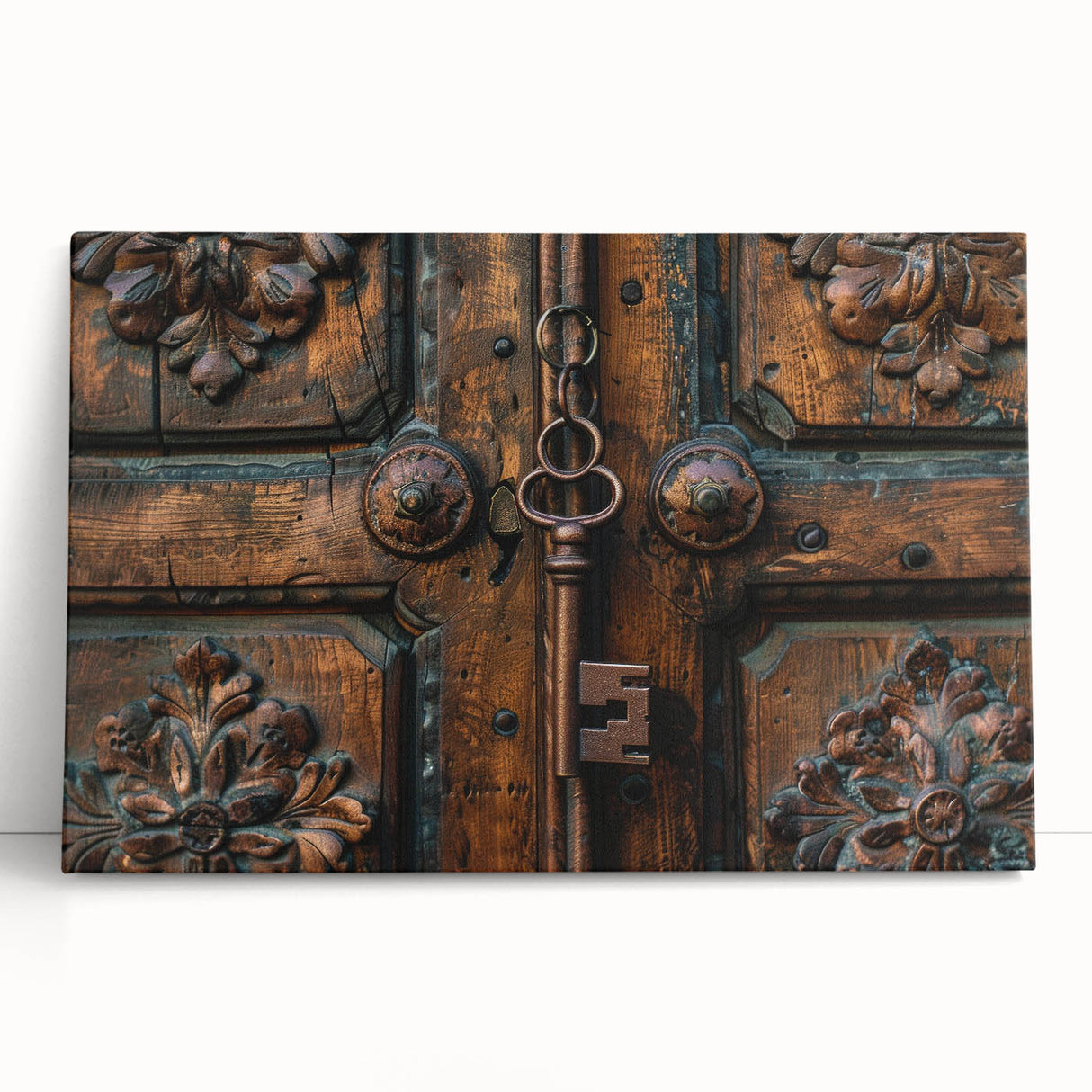 Black and white photo of architectural hardware on stretched canvas, suitable as large kitchen wall art or for bedroom.