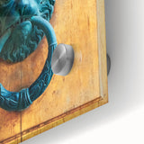 Large abstract wall art featuring geometric shapes in muted earth tones on acrylic glass, suitable for dining room ambiance.