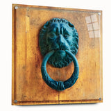 Large abstract wall art on acrylic glass featuring a blend of blue and gray tones, suitable for bedroom or dining room decor.