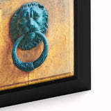 Close-up of black wall art featuring textured, colorful abstract design on a large framed canvas.