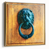 Framed canvas featuring a vintage landscape painting with a palette of silver and gold tones.