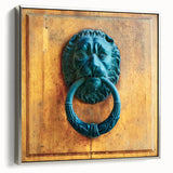 Vintage poster art depicting architectural designs in black and vibrant colors on a framed canvas.