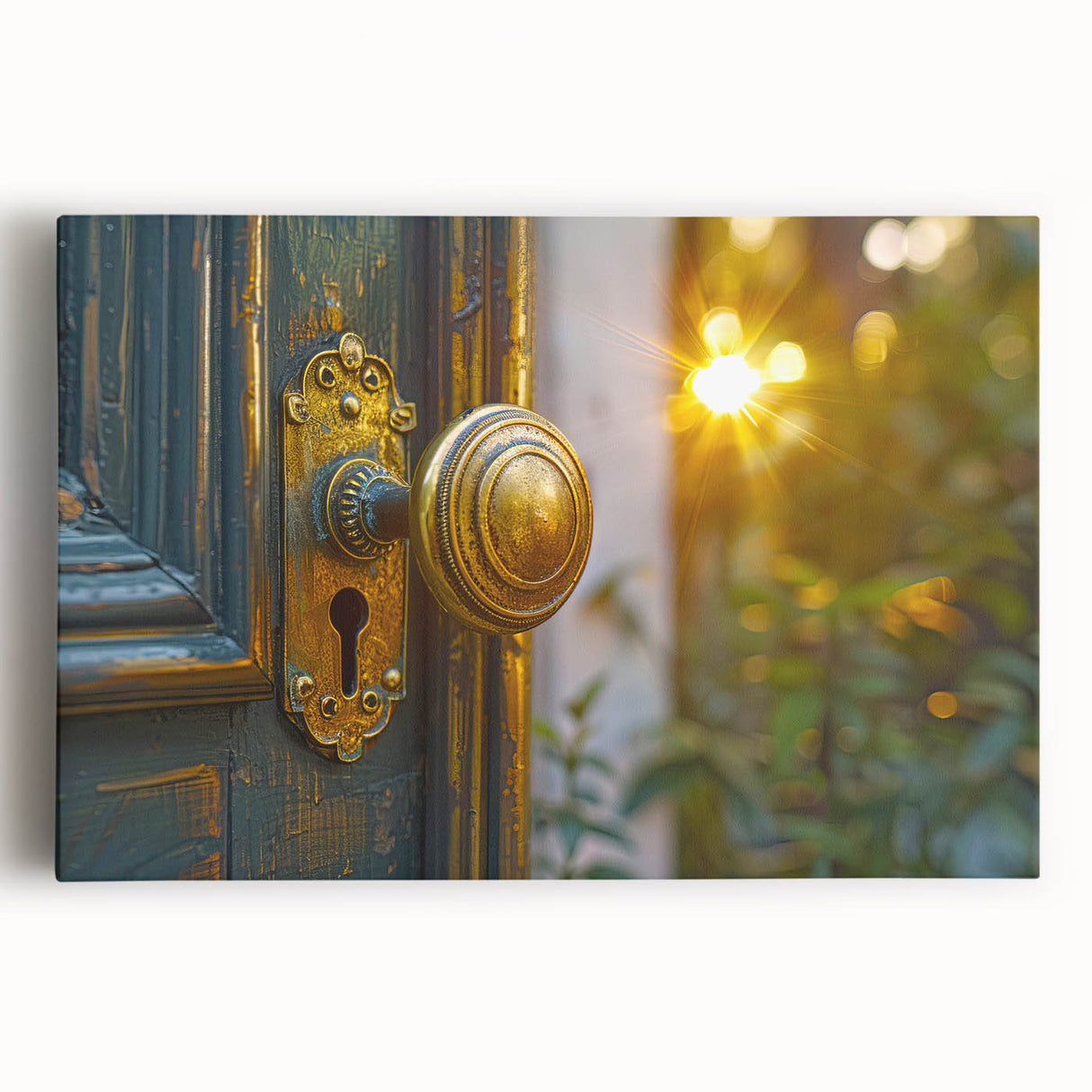 Black and white large art print of architectural hardware on stretched canvas, suitable for kitchen wall art.