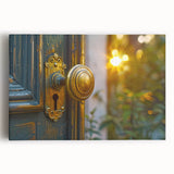 Black and white large art print of architectural hardware on stretched canvas, suitable for kitchen wall art.