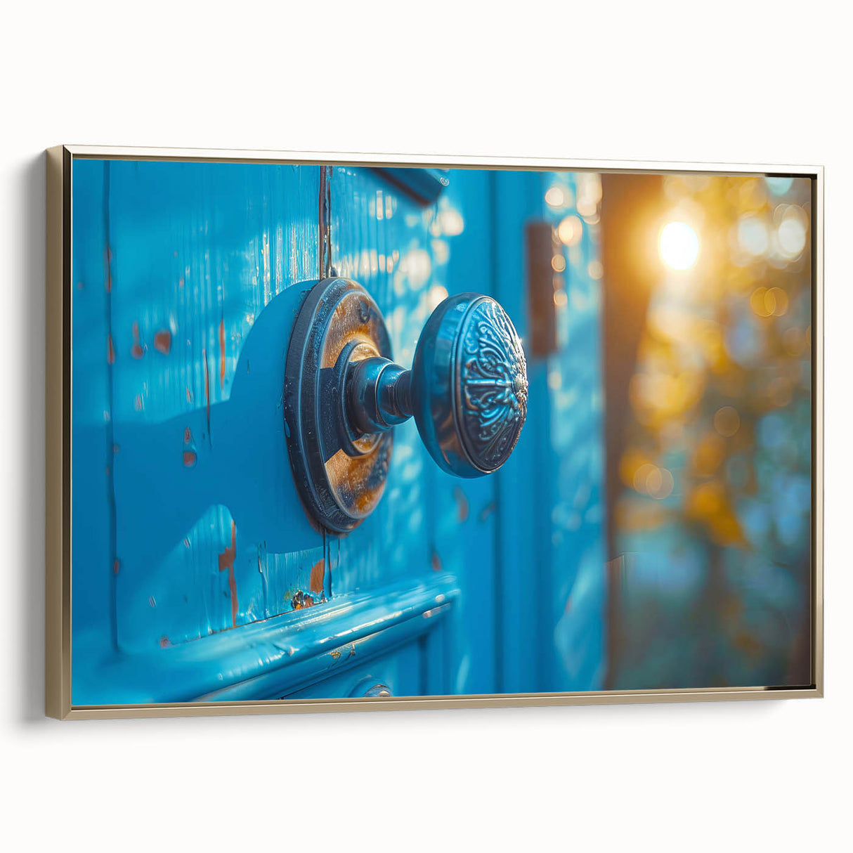 Framed canvas landscape art painting depicting a vintage architectural design in black with colorful accents.