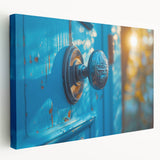 Large abstract cityscape on stretched canvas with a blend of muted gray and blue tones, ideal for kitchen wall art.