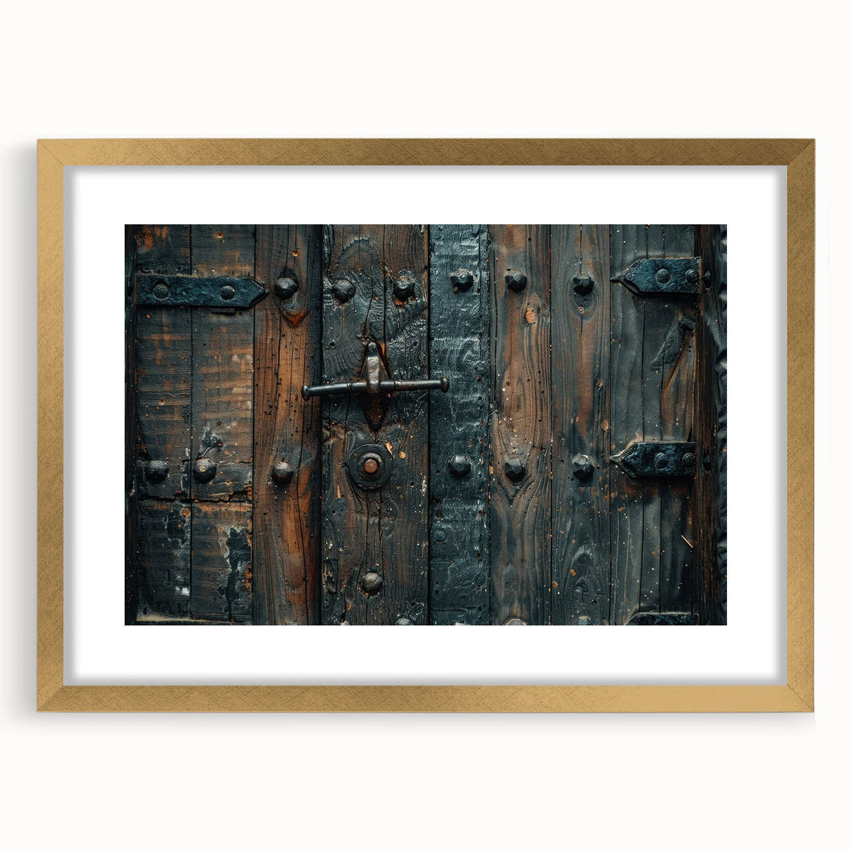 Textured abstract art print in neutral and gold tones on a framed canvas, suitable for bedroom art.