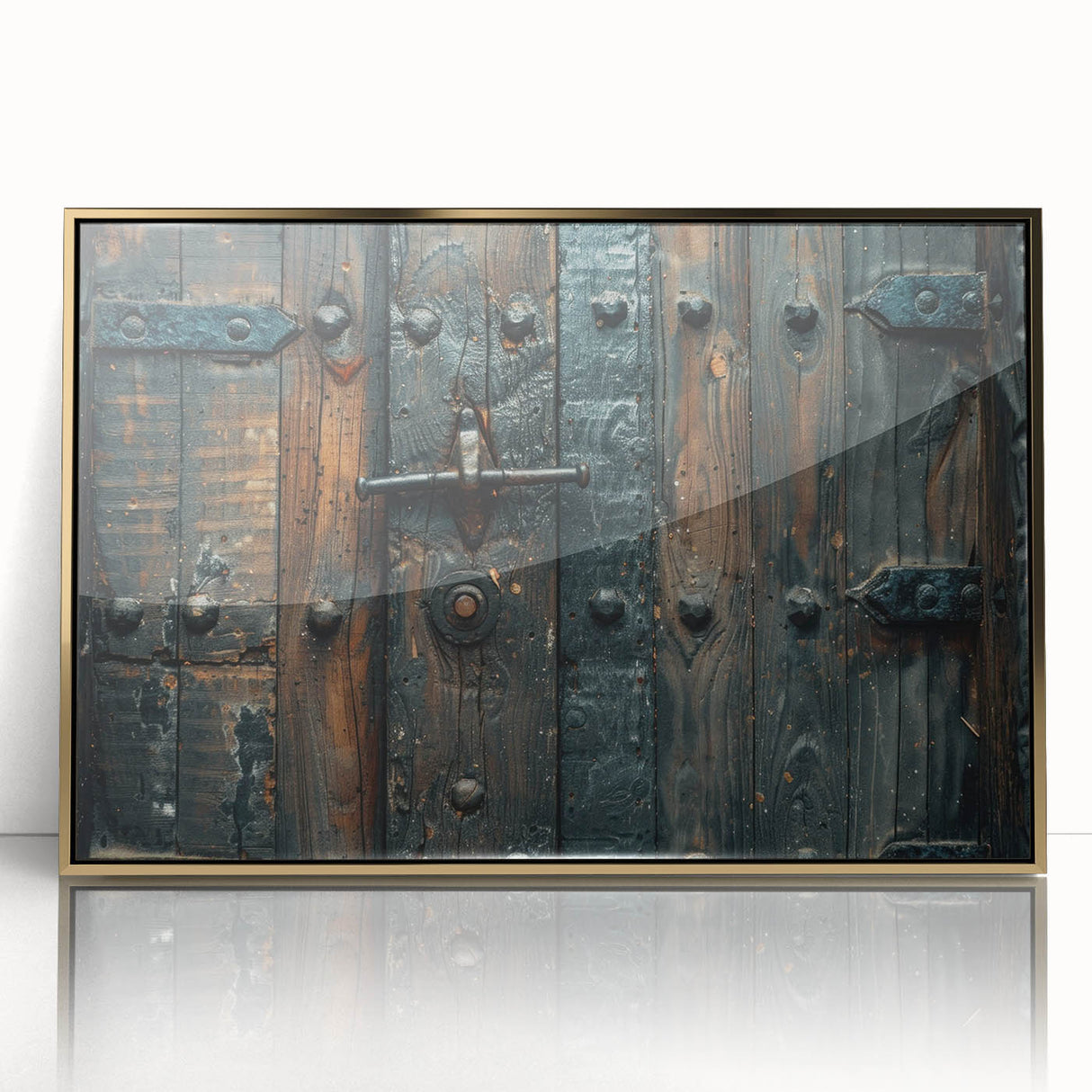 Mid-century modernist art deco poster featuring geometric shapes in gold and black on acrylic, ideal for nursery wall decor.