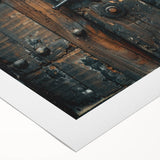 Art deco poster of a geometric skyline in muted gold and black tones on rolled canvas, suitable for dining room decor.