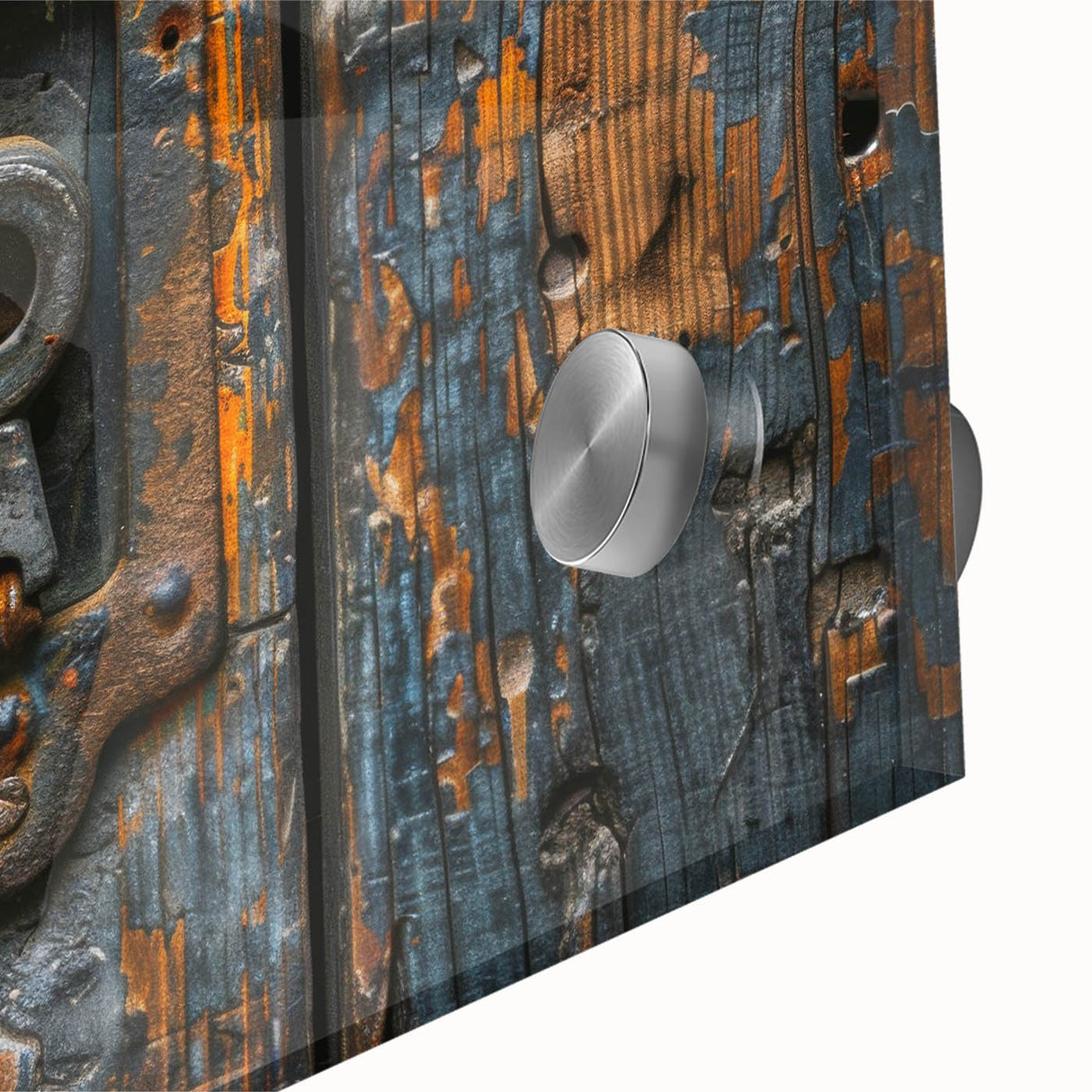 Large abstract wall art in mid-century modernist style on acrylic glass, featuring geometric shapes in earth tones.