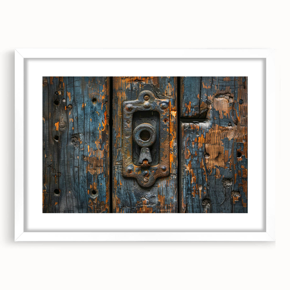 Extra large abstract art print with textured design in muted gray and blue tones on a framed canvas.