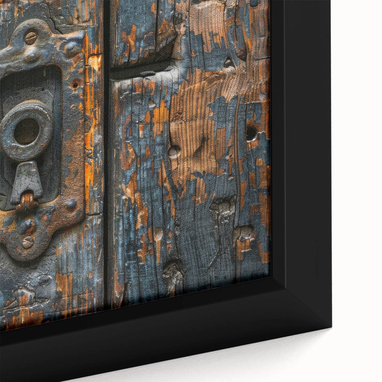 Extra large framed canvas featuring a textured, colorful abstract design on a black background.