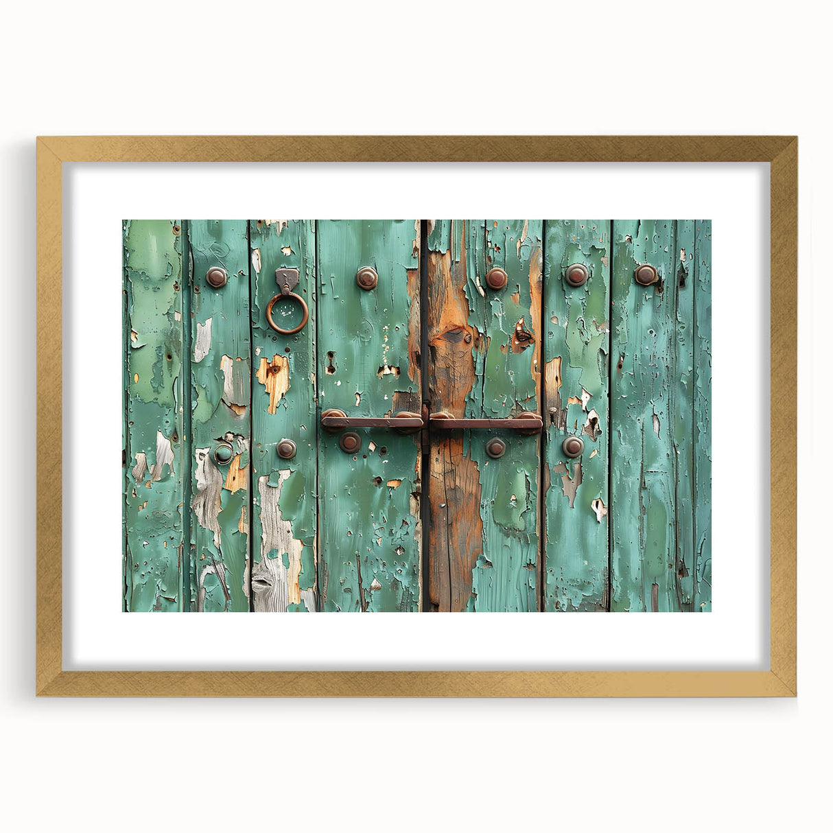 Textured abstract art print in muted gold and cream tones, framed in gold, ideal for bedroom art.