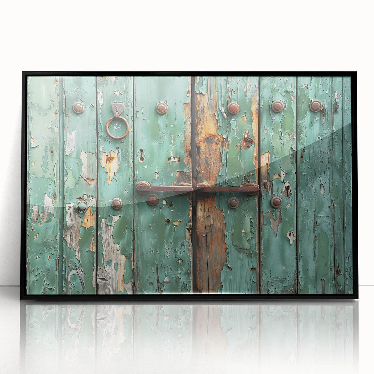Large abstract wall art featuring geometric shapes in black and white, framed in black acrylic.