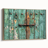 Framed canvas of a vintage landscape art painting featuring colorful and black architectural designs, ideal for office decor.