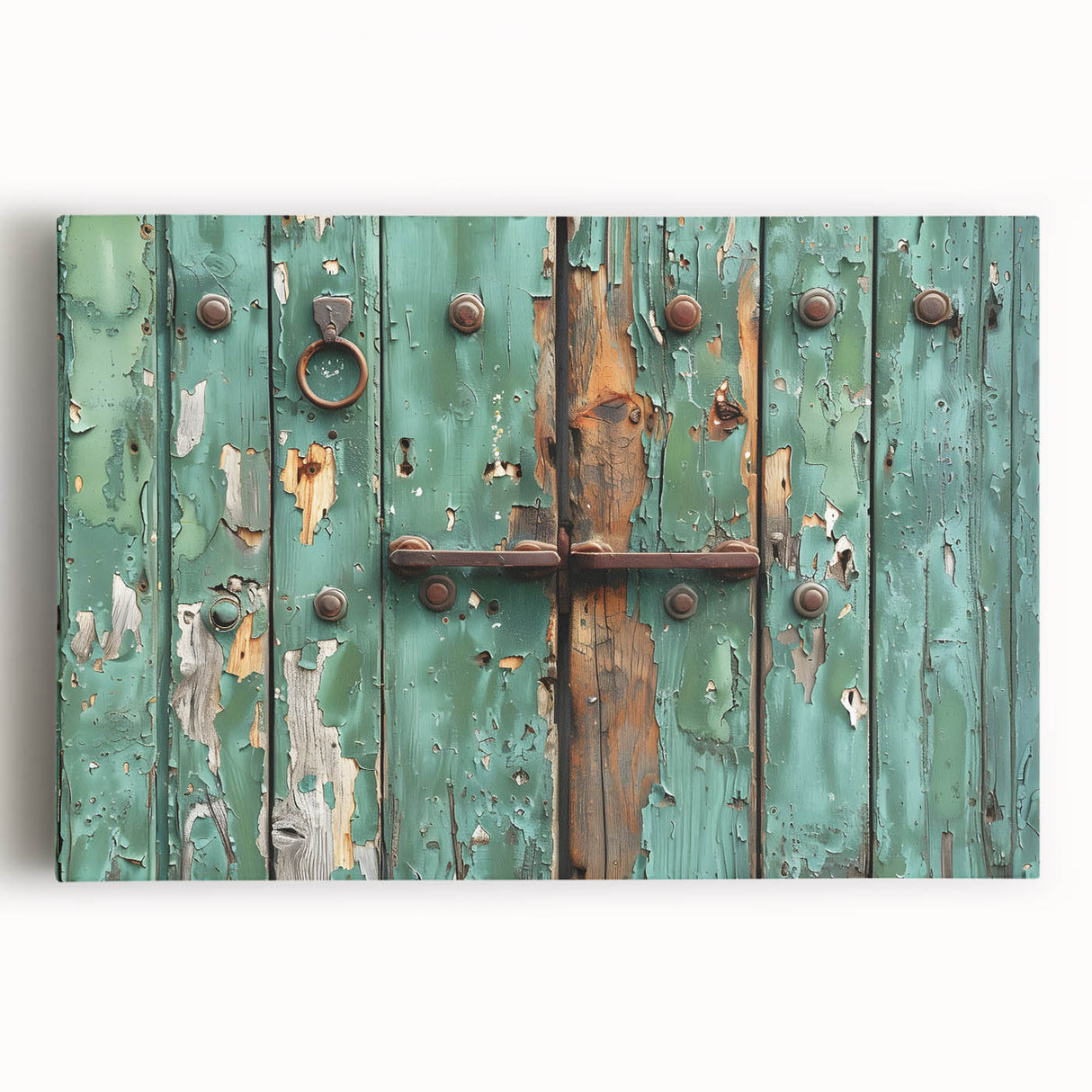 Large black and white photo of architectural hardware on stretched canvas, suitable for kitchen wall art.
