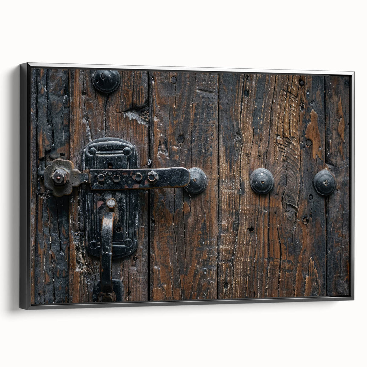 Black and white wall art featuring a vintage landscape painting on framed canvas, ideal for bedroom decor.