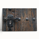 Black and white photo of architectural hardware on stretched canvas, ideal for kitchen wall art or bedroom ambiance.