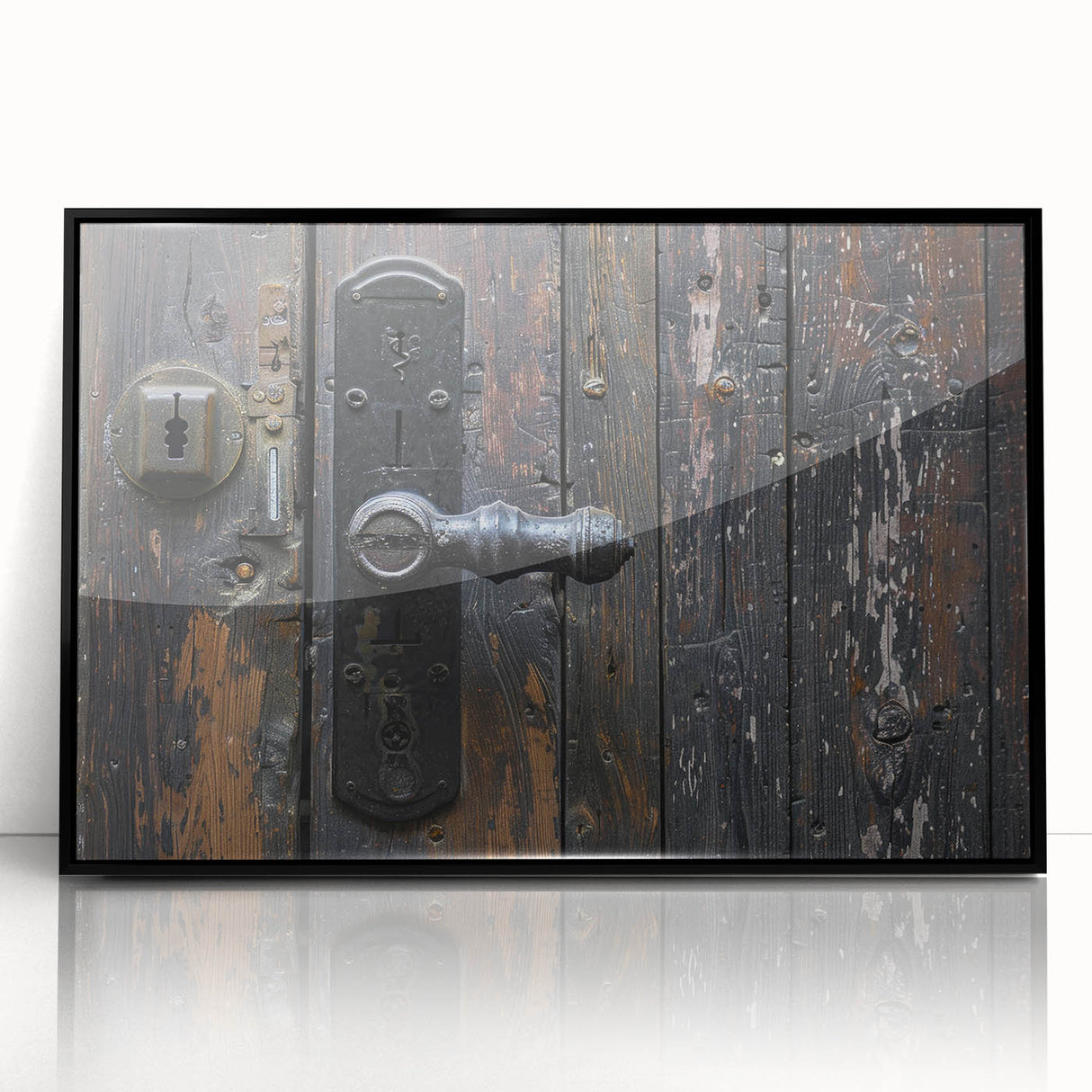 Large abstract wall art in black and gray, acrylic print in a mid-century modernist style.
