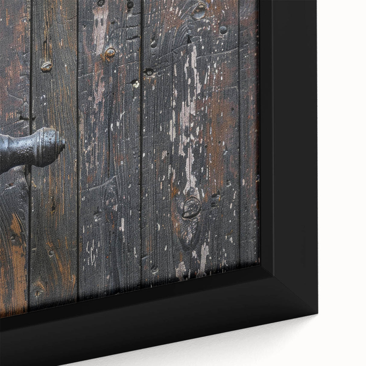 Extra large framed canvas featuring textured, colorful art of architectural hardware designs in black.