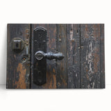 Black and white photo of architectural hardware designs on a large stretched canvas.