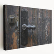 Large canvas print of architectural hardware designs in neutral gray tones, ideal for kitchen wall art.